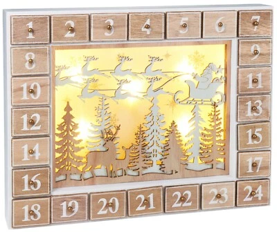 BRUBAKER Advent Calendar - Wooden Forest - White Nature Scene with LED Lighting - Image 1 of 4