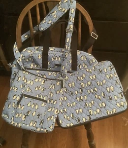 Vera Bradley Travel Set: Bag 18”x13”, Crossbody 11” & Laptop Case:Blue Penguin - Picture 1 of 21