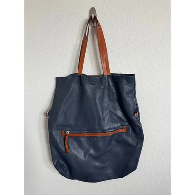 Bolso de Mano Grande Plegable Vintage Nardelli Azul Marino Marrón Correas para el Hombro Foto 1 de 4