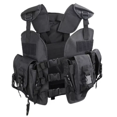 Military MOLLE Tactical Vest Adjustable Combat Gear Nylon with 4 Mag Pouch Black - Image 1 of 4