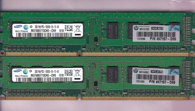 4GB 2x2GB PC3-10600 DDR3-1333 SAMSUNG M378B5773CH0-CH9 HP 497157-D88 Memory Kit - Image 1 of 3