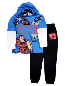 Boys Blue Marvel Long Sleeve Hoodie T-Shirt & Black Sweat Pants Set Size 6 - Picture 1 of 2