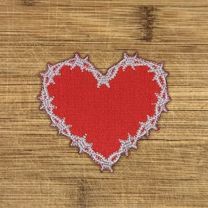 Punk Rock Red Heart with Barbed Wire Iron-On Embroidered Patch 3in - Picture 1 of 4