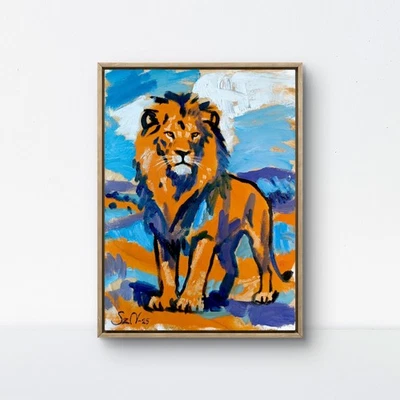 Оригинальная картина маслом холст лев фигуративное неоэкспрессионистское искусство 12x16 - Изображение 1 из 4