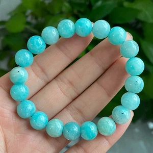 9.5mm Natural Old Mozambique Amazonite Gems Beads Bracelet - Picture 1 of 6