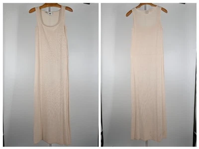 Vintage 90s DKNY Silk Knit Maxi Dress Petite P Cream Bodycon Minimalist Y2K Tank - Image 1 of 4