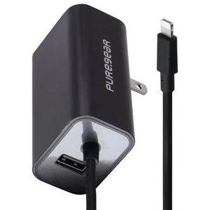 PureGear (24W) 8-Pin 5-Ft Wall Charger with Extra USB Port - Black - Picture 1 of 4