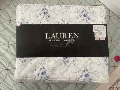 Juego de sábanas Ralph Lauren King pequeño floral azul 4 piezas margaritas casa de campo blanco campo Foto 1 de 4