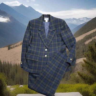 Vtg Pendleton Suit Petite Jacket 12 Pants 10 Authentic Argyle Tartan Virgin Wool - Image 1 of 4