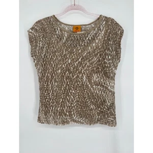 Ruby Rd. Crushed Top Sheer Blouse Lightweight Sz Petite PM Brown - Picture 1 of 8
