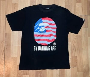 A Bathing Ape Shirt Mens XL Black Short Sleeve OG Babe 2008 American Flag Logo - Picture 1 of 12