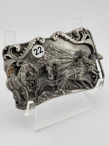 Belt Buckle vtg silver pewter brass Bergamot Siskiyou American West stagecoach - Picture 1 of 9