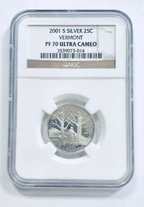 2001 S Silver 25C VERMONT State Quarter NGC PF70 ULTRA CAMEO Brown Label - Picture 1 of 2
