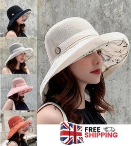 Women's Summer Wide Brim Foldable Ladies Sun Hat Anti-Uv Beach Visor Caps Hats - Picture 1 of 14
