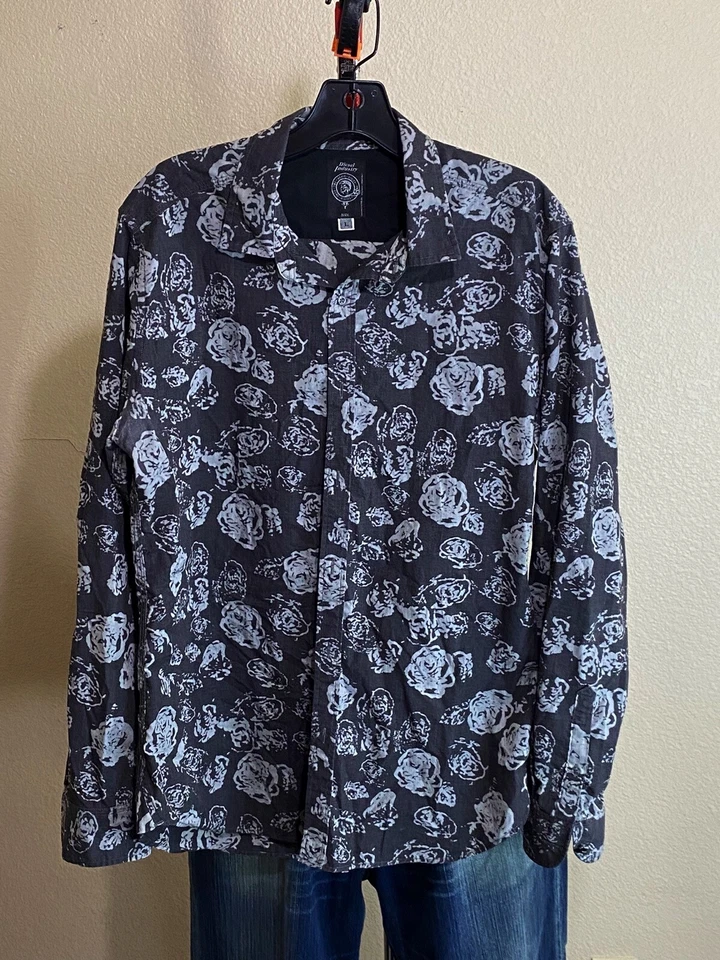 CAMISA MANGA LARGA Diesel Gris Floral Grande L Slim 16x34/35  Foto 1 de 4