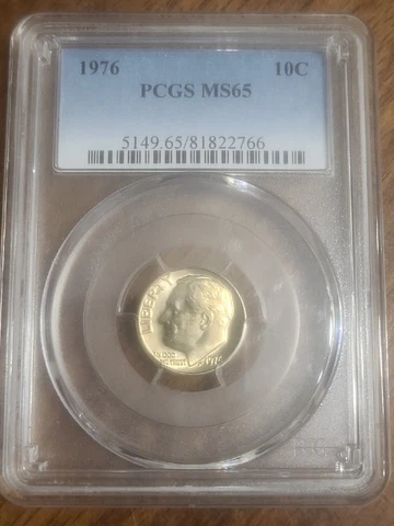 1976 10C Clad Uncirculated Roosevelt Dime-PCGS Grade MS65 free shipping Cover