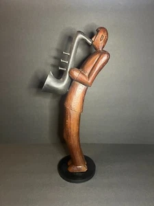 Pier 1 Imports Wooden & Metal Tall Jazz Musician Sax Player Figure Decor 16" - Picture 1 of 7