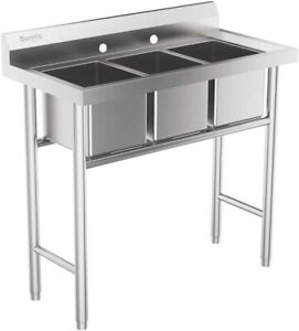 3-Compartment 304 Stainless Steel Utility Sink for Restaurant,Utility Room