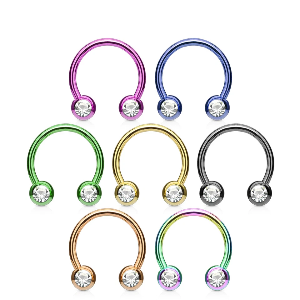 8pcs Front Gems Titanium IP Circular Barbell Horseshoe Lip Nipple Septum Ring - Image 1 of 1