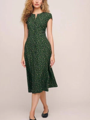 Vestido feminino Reformation verde floral gola redonda com corte na cintura - Imagem 1 de 4