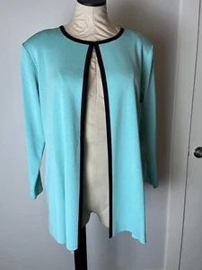 Exclusively Misook Cardigan Medium Blue Black Trim One Button Shoulder Pads - Picture 1 of 8