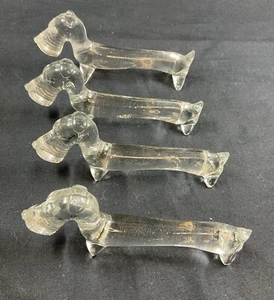 4 Vintage French Crystal Dog Glass Cutlery Rests Terrier Rest Chopsticks Food - Picture 1 of 11