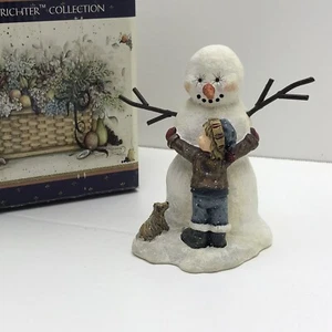 Pat Richter Snowman's Love Figurine Child hugging Snowman 4" tall with box PR403 - Picture 1 of 11