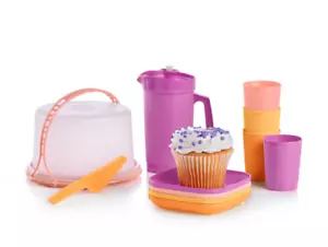 Tupperware New Kids Mini Tea Party Play Set Cake Taker Plates Pitcher Tumblers - Picture 1 of 1