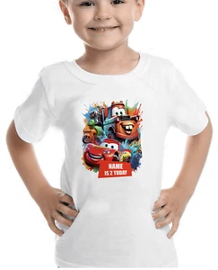 Cars Disney Lightning McQueen Birthday Custom T shirt Kids Personalised Top - Picture 1 of 2