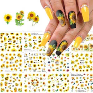 Sunflower Nail Stickers Floral Flower Nail Art Water Decals Transfer Foils B - Picture 1 of 7