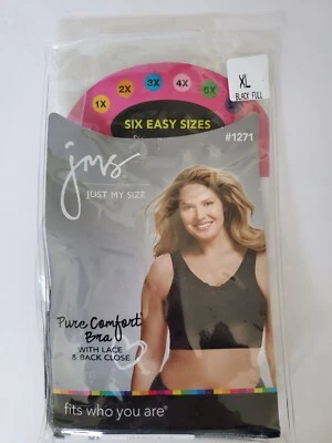 NEW JUST MY SIZE by Hanes Pure Comfort Bra 1271 Size XL Black Full - Image 1 of 4