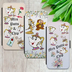 MRS POTTS CHIP BEAUTY AND BEAST FLIP WALLET PHONE CASE FOR IPHONE SAMSUNG HUAWEI - Picture 1 of 36