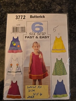 Butterick Sewing Pattern 3772 Child Dress Sz 4-6 Uncut - Image 1 of 2