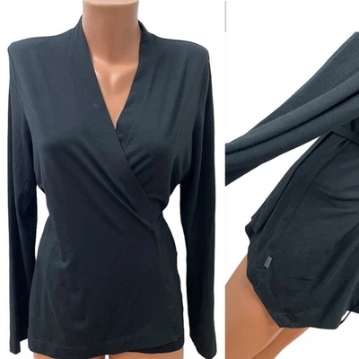 OSKA Gr.XL Schwarz Wickel Strickjacke Jersey Stretch LOGO Asymmetrisch Langarm - Bild 1 von 4