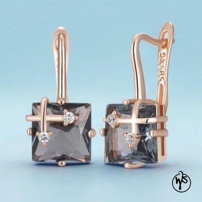 Große Quadrat Ohrringe in leuchtendem Grau Vergoldet Rosegold Gold 585 Zirkonia - Bild 1 von 4