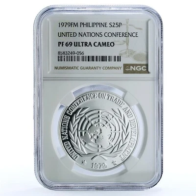 Philippines 25 piso Conference KM-228 United Nations PF 69 NGC silver coin 1979 - Image 1 of 4