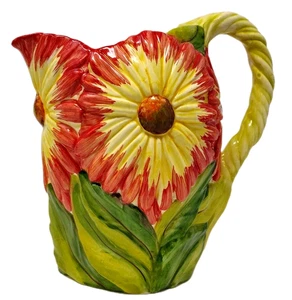VTG Majolica Pottery Sunflower Pitcher Vase Jug Bright Floral Hand Painted Italy - Picture 1 of 13