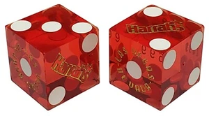 Harrah's Las Vegas Casino Craps Matching Serial #s Dice Pair Red Polished - Picture 1 of 4