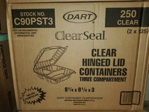 Contenedores de tapa con bisagras transparentes tres compartimentos 250 ClearC90PST3 (8 1/4, 8 1/4, 3) - Imagen 1 de 5