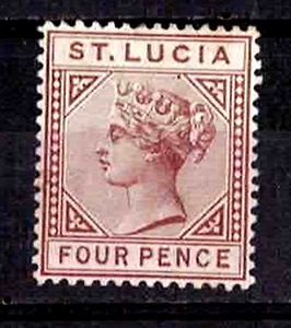 ST. LUCIA 1883-86. QV WM Crown CA Brown Mint NG. 4 pence HV £50.00 - Picture 1 of 1