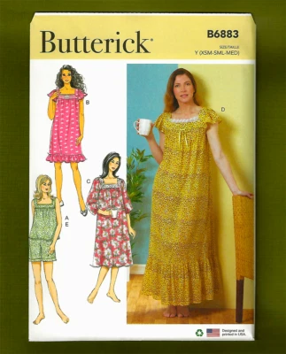 NEW Nightgowns & Pajama Top & Shorts Sewing Pattern (Sizes XS-M) Butterick 6883 - Image 1 of 4