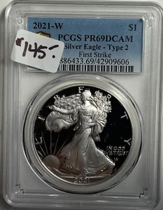 2021 W PROOF SILVER EAGLE PCGS PR69 DCAM TYPE 2 FIRST STRIKE - Picture 1 of 2