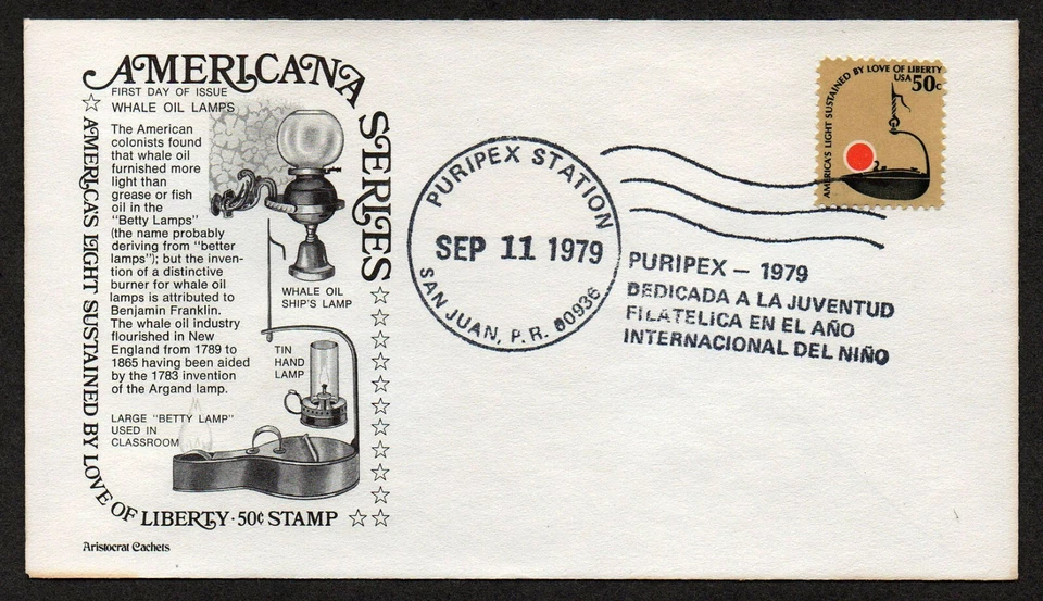 USA, SCOTT # 1609, ARISTOCRAT PURIPEX FDC COVER - 1979 AMERICA'S LIGHT AMERICANA - Image 1 of 1