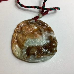 Multi Toned Jadeite 2 Crabs, Dolphin & Tree Translucent Pendant - Picture 1 of 15