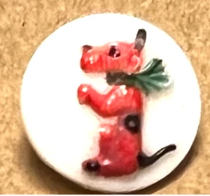 Sweet Kiddie HP White Glass Button w Red PUPPY DOG w Raised Design 3/8” - Picture 1 of 7