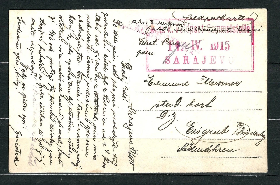 ÁUSTRIA BÓSNIA 1915. SARAJEVO K.u.K. CDS RAROS CAIXA VERMELHA FELDPOST SAMMSTELLE - Imagem 1 de 3