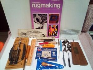 Huge Lot Vintage Rug Making ~ Shuttle Needles Hooked Punch Braid Aid Hand Tool