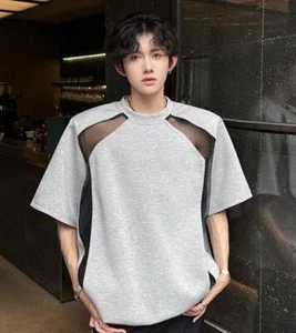 Casual Men's Youth Short Sleeve Loose Hollow Mesh Round collar Summer T-shirt_  - Picture 1 of 11