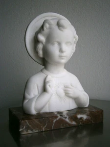 Statue Enfant Jésus H.Baron Albâtre sculpté Marbre déco Religion Christ - Picture 1 of 13