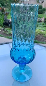 MCM Empoli Italy Glass Apothecary Candy Jar Rippled Optic Vivid Blue no Lid - Picture 1 of 5